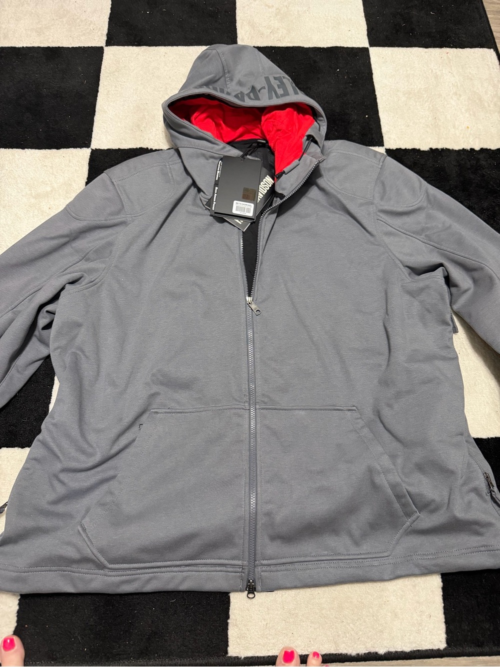 Harley-Davidson Gray Zip Riding Jacket with Red Lined Hood